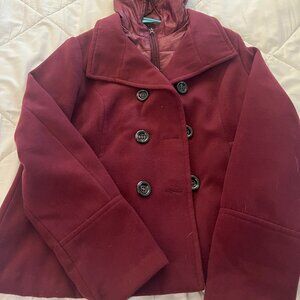 American Rag Burgandy Lined Pea Coat with Hood